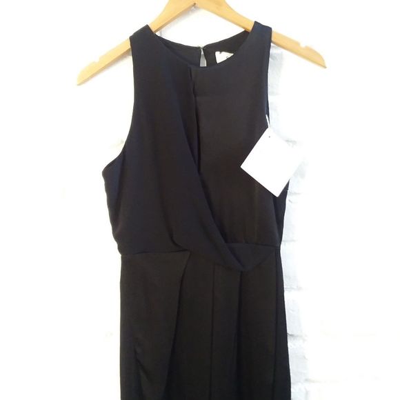 Elliatt Black Sheath Asymmetric Dress XS 2 Midi Party Cocktail High Low Sleevele - Picture 5 of 8